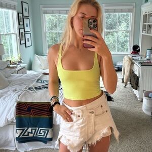 Emma + Sam neon yellow square neck crop top